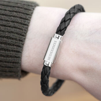 Personalised Men's Roman Numerals Leather Bracelet, 7 of 10