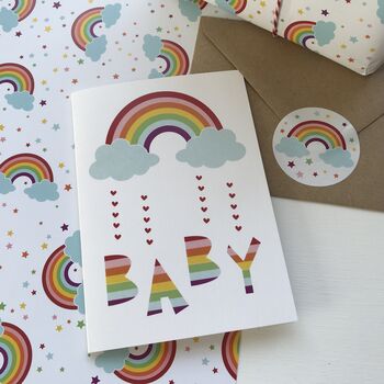 Baby Shower Rainbow Card With Rainbow Sticker, 9 of 9