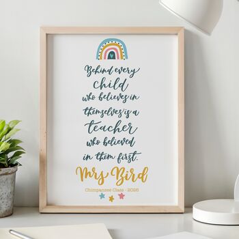 Behind Every Child Print Personalised Teacher Gift Hand Finished, 2 of 12