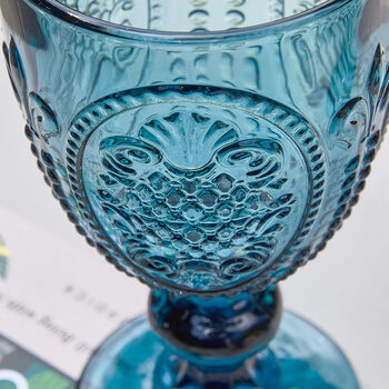 Fleur De Lys Blue Embossed Wine Glass, 2 of 4