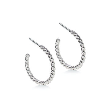 Slim Sterling Silver Rope Hoop Earrings, 2 of 3