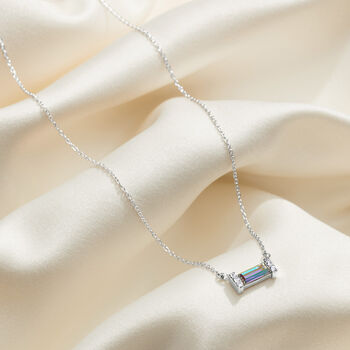 Birthstone Baguette Necklace In Sterling Silver, 8 of 12
