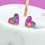 Pink Festival Confetti Love Heart Earrings Studs, thumbnail 1 of 5