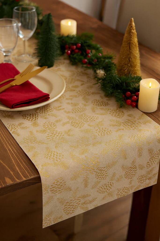 Christmas Table Runner Gold Glitter Acorn 3m Long, 1 of 5