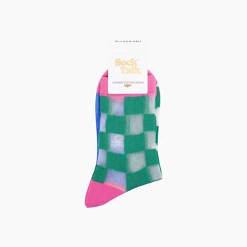 Square Checkerboard Combed Cotton Sheer Pop Socks In Green, 4 of 4