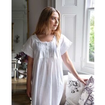 Ladies White Nightdress With Embroidered Yoke 'Serena', 3 of 6