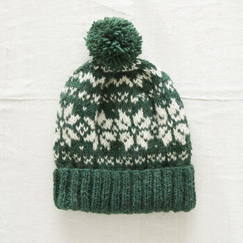 Fair Trade Nordic Snowflake Wool Knit Unisex Bobble Hat, 3 of 5