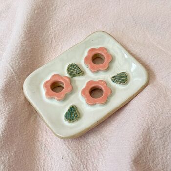 Ceramic Soap Dish With Pink Flowers, 2 of 3