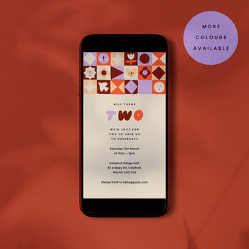 Digital Download Birthday Party Invite With Patchwork Border, 3 of 5