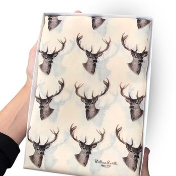 Stag Head Print Scarf In Personalised Gift Box, 2 of 6