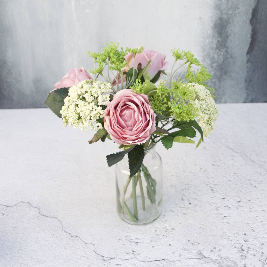 Rose And Queen Ann Lace Artificial Flower Bouquet By Abigail Bryans