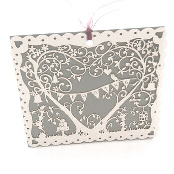 Whimsical Heart Garden Wedding Laser Cut Card, 5 of 6