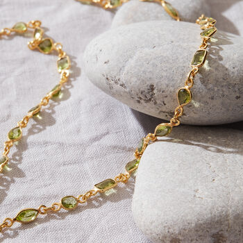 Green Peridot Gold Plated Silver Layering Necklace, 7 of 12