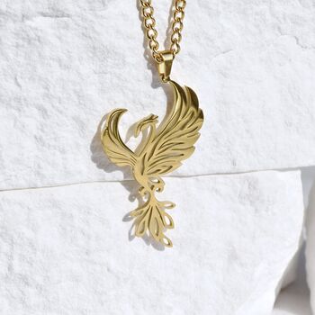 18 K Gold Phoenix Necklace Gift Firebird Pendant, 2 of 5