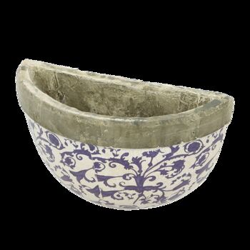 Blue And White Aged Ceramic Half Moon Garden Wall Planter Plant Pot, 5 of 5
