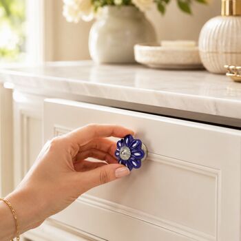 Indigo Bloom Round Ceramic Cabinet Knob, 4 of 8
