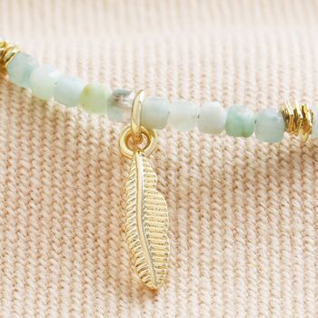 Amazonite Feather Charm Beaded Bracelet In Gold Plating, 3 of 5
