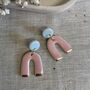Pink And Baby Blue Ceramic Earrings 22k Gold Lustre, thumbnail 1 of 3