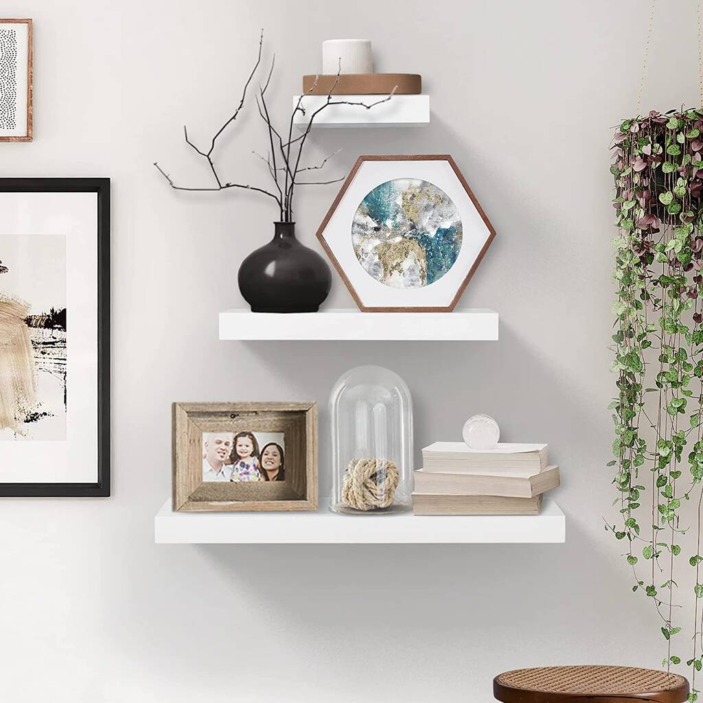 Set Of Three White Mounted Floating Shelves By Momentum