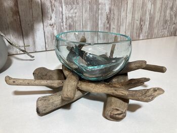 Medium Molten Glass Bowl On Driftwood Base, 7 of 8