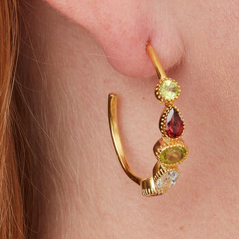 Multi Gemstone Silver Gold Plated Stud Hoops, 10 of 12