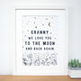 Granny We Love You To The Moon And Back Art Print, thumbnail 1 of 3