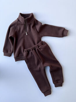 Walnut Fleeced Tracksuits Kids Ribbed Cotton, 10 of 11