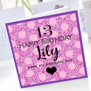 Pink Glitter 13th Birthday Card By Amanda Hancocks | notonthehighstreet.com
