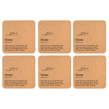Set Of Six 'Home' Cork Coasters | Homeware | Tableware | Festive, 3 of 3