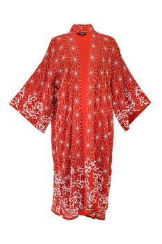 Asanoha And Peony Terracotta Embroidered Long Kimono, 11 of 12