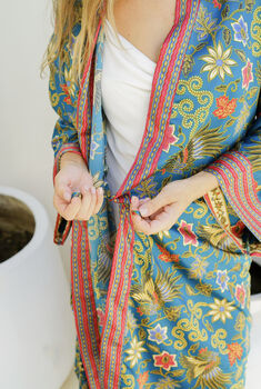 Cyan Green Luxury Kimono Robe, 5 of 6