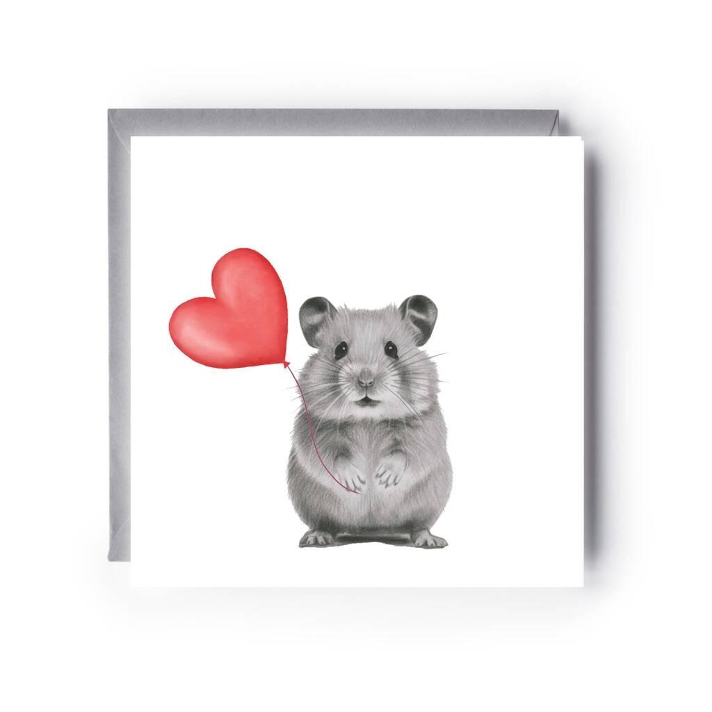 Hamster Heart Balloon Greeting Card, 1 of 4