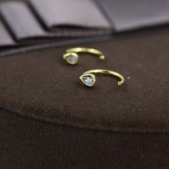 Cz Droplet Huggie Hoop Earrings In Sterling Silver, 5 of 11