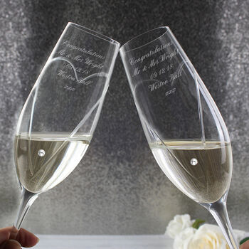 Personalised Hand Cut Heart Swarovski Champagne Flutes, 5 of 7