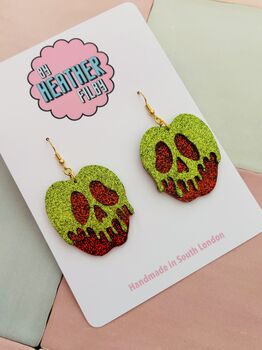 Poison Apple Glitter Statement Earrings / Dark Fairytale Jewellery Small Sparkly Evil Queen Earrings / Spooky Jewellery, 5 of 8