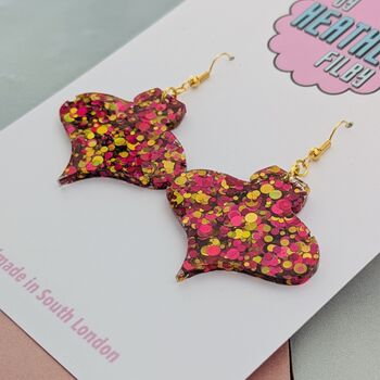 Pink And Gold 90's Christmas Bauble Resin Earrings, 4 of 4
