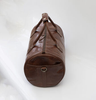 Personalised Barrel Style Brown Leather Holdall Unisex, 5 of 12