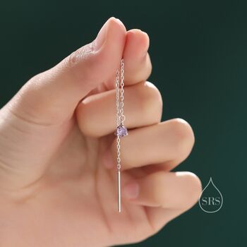 Amethyst Purple Cz Threader Earrings In Sterling Silver, 2 of 11