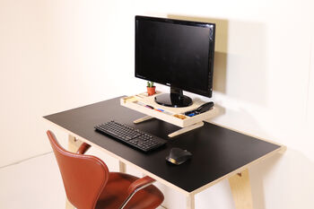 Birch Ply Desktop Screen Stand With Inbuilt Desk Tidy, 7 of 11