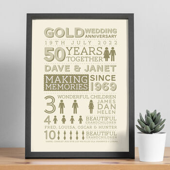 Personalised 50th Golden Wedding Anniversary Print, 4 of 5