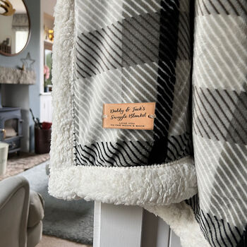 Personalised Daddy And Me Snuggle Blanket In Grey Check Sherpa, 2 of 2