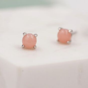 Sterling Silver Pink Opal Tiny Stud Earrings, 2 of 12