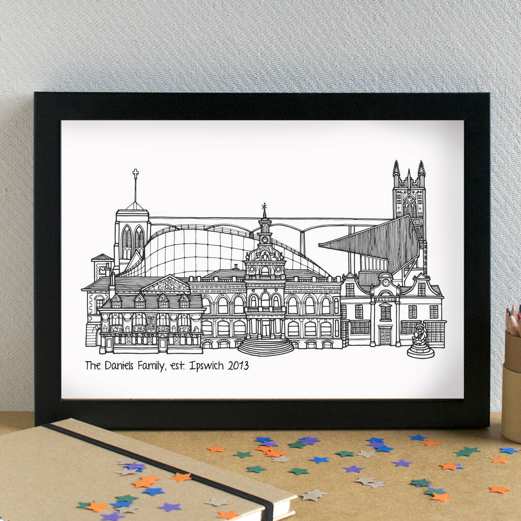 Ipswich Skyline Art Print Unframed By Becka Griffin Illustration