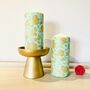 Floral Pillar Candle ~ Turquoise /Gold, thumbnail 3 of 5