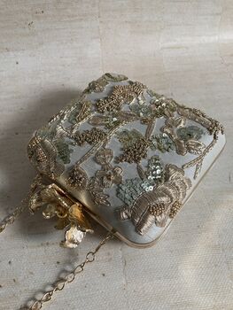 Gold Embroidered Square Handcrafted Clutch Bag, 6 of 10