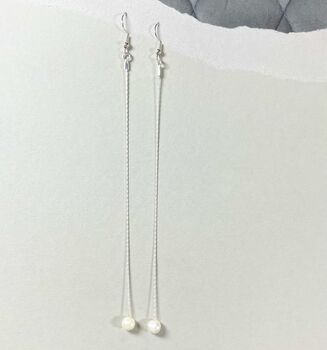 Single Pearl Long Drop Sterling Silver Earrings, 2 of 6