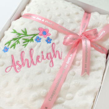 Personalised Embroidered Floral Baby Blanket With Name, 2 of 8