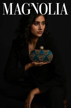 Valeria Teal Embroidered Clutch Bag Last Piece, 2 of 9