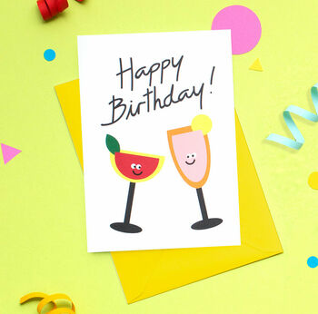 Martini Champagne Cocktail Drinks Happy Birthday Card, 2 of 2