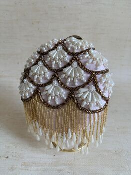 Pink Handcrafted Pearl Circular Clutch, 4 of 9